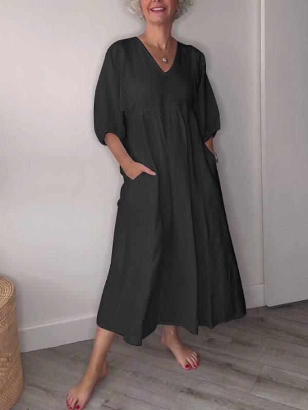 Women's V Neck Midi Dress