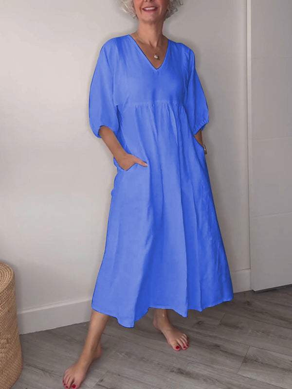 Women's V Neck Midi Dress