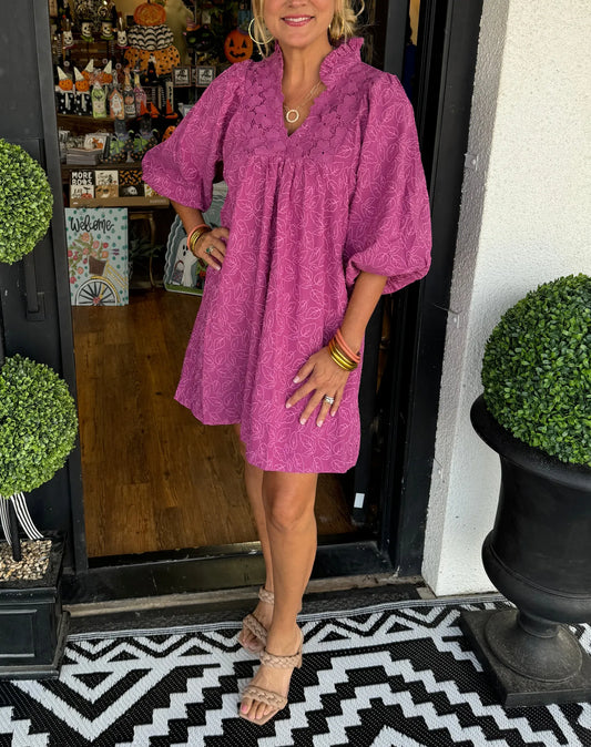 Women's V Neck Mini Dress – Dark Pink