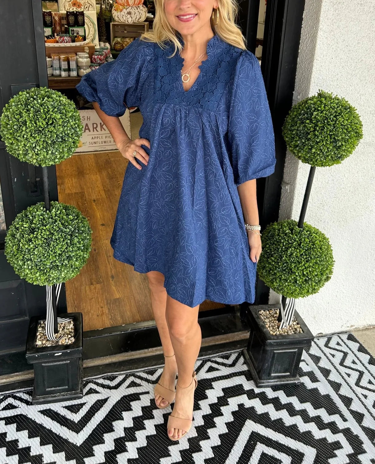 Women's V Neck Mini Dress – Navy