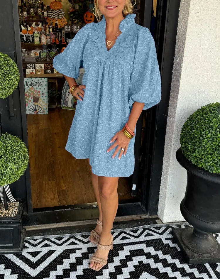 Women's V Neck Mini Dress – Blue