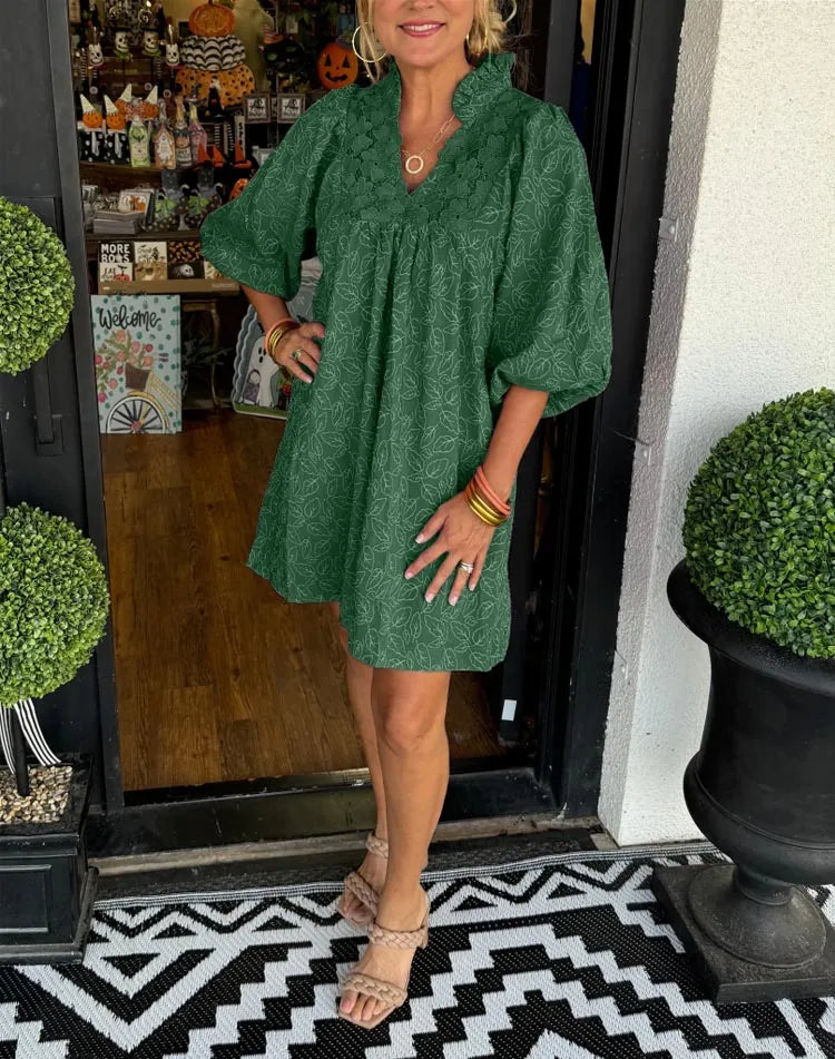 Women's V Neck Mini Dress – Green