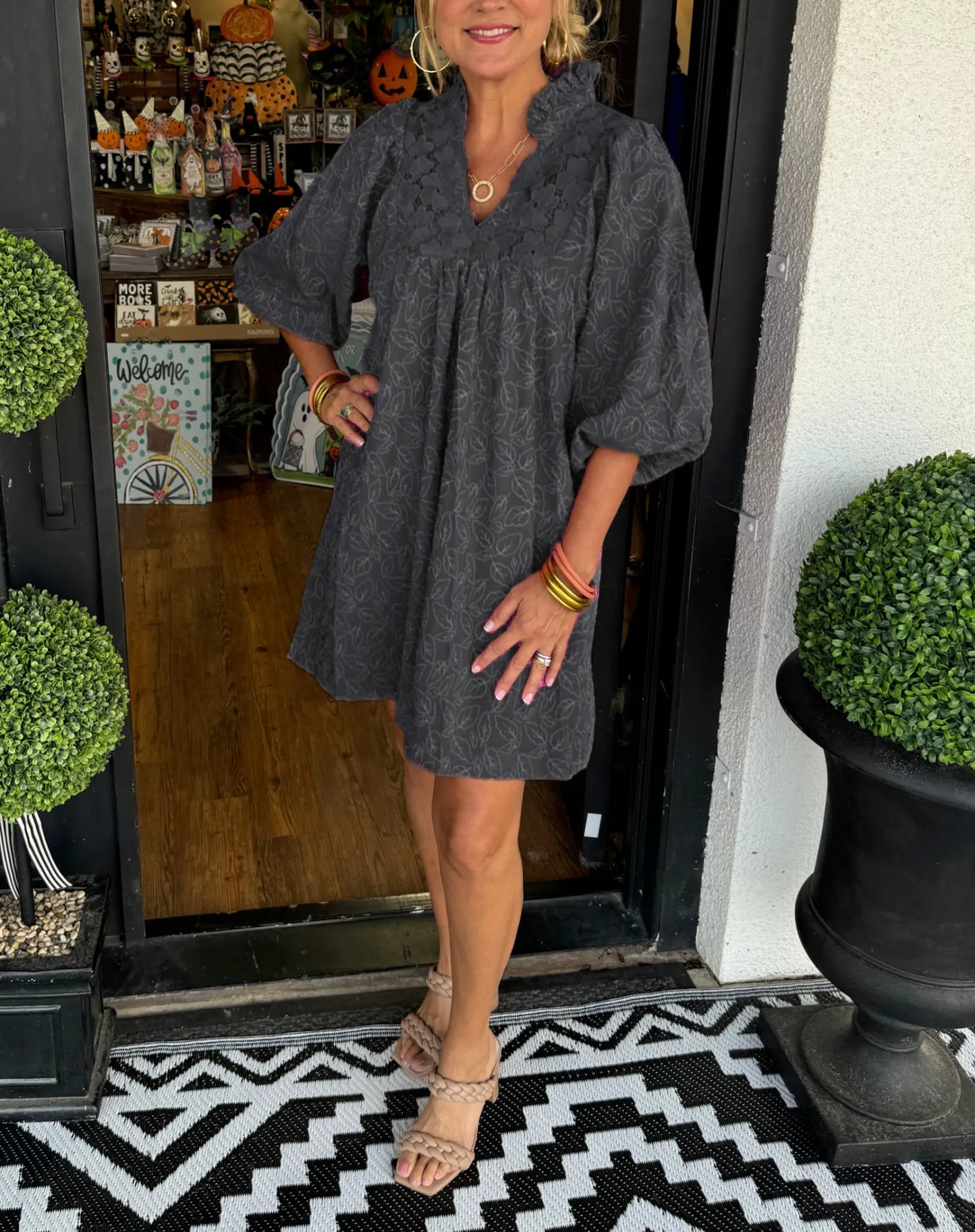 Women's V Neck Mini Dress – Black