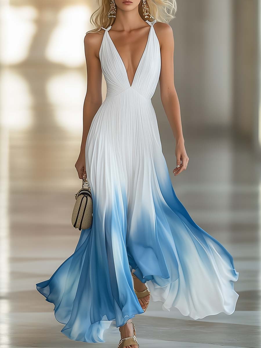 Women's V Neck Maxi Dress – Light Blue