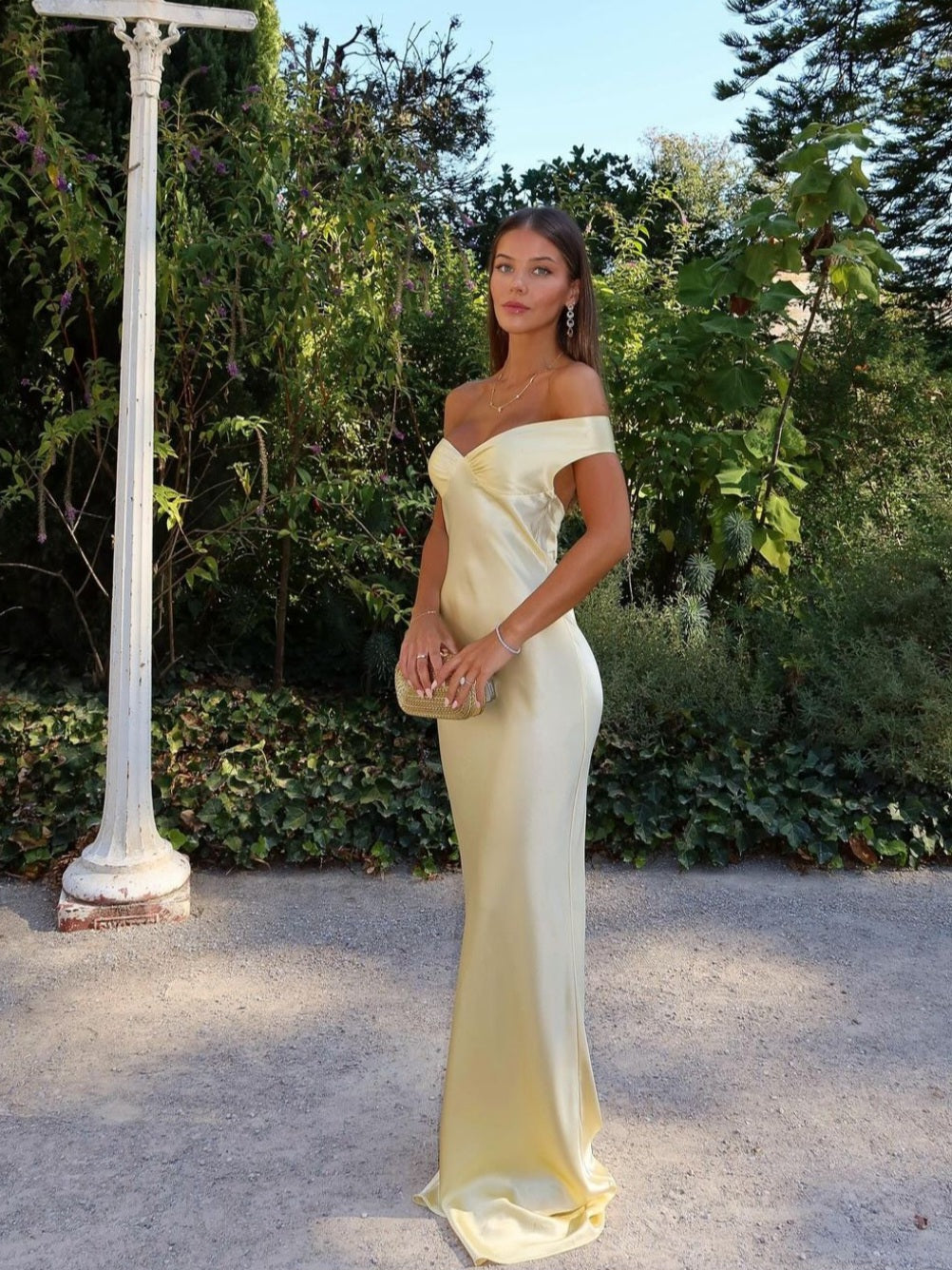Women's Off Shoulder Evening Maxi Dress – Gold