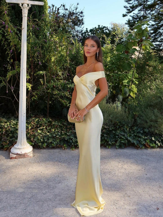 Women's Off Shoulder Evening Maxi Dress – Gold