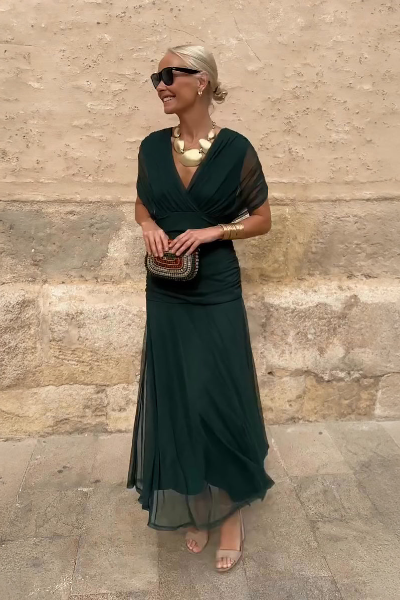 Women's V Neck Maxi Dress – Green