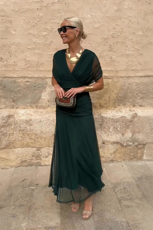 Women's V Neck Maxi Dress – Green