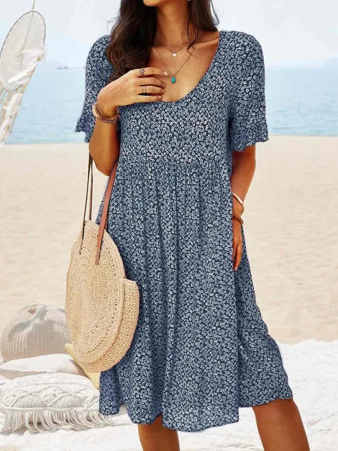 Women's V Neck Midi Dress – Navy Blue