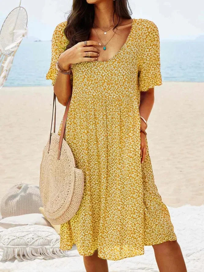 Women's V Neck Midi Dress – Yellow