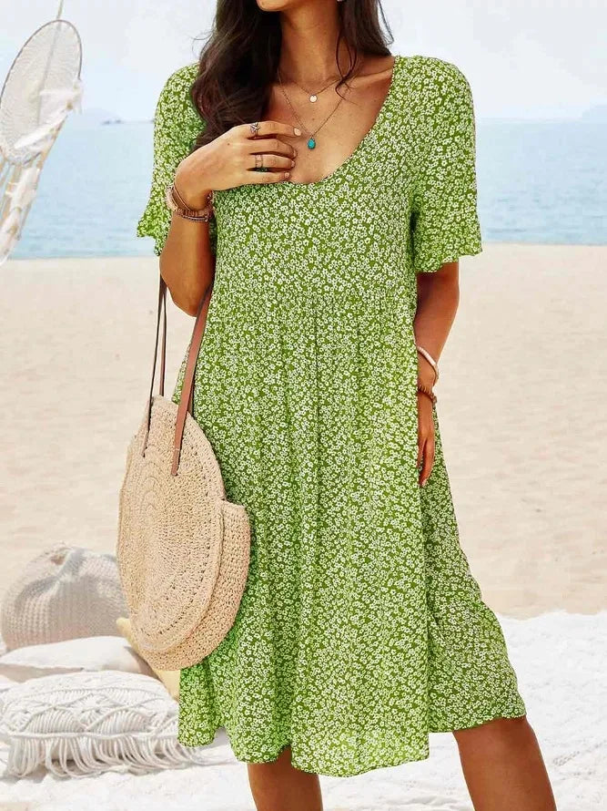 Women's V Neck Midi Dress – Green