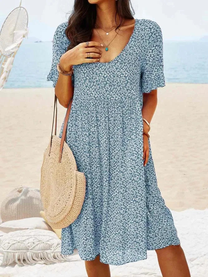 Women's V Neck Midi Dress – Light Blue