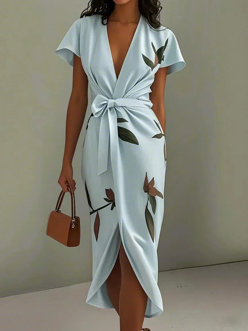 Women's Wrap Midi Dress – Light Blue
