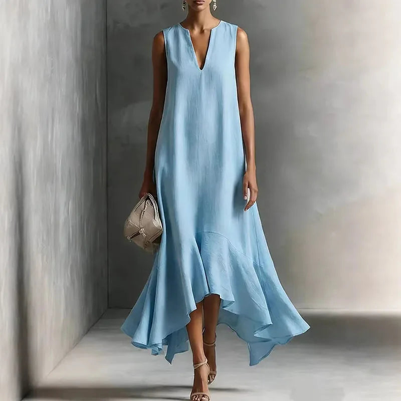 Women's V Neck Midi Dress – Light Blue