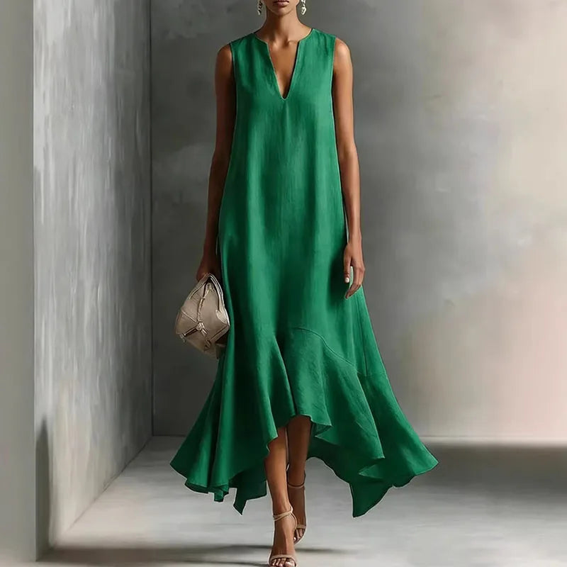 Women's V Neck Midi Dress – Green