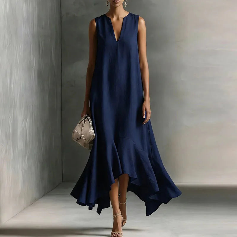 Women's V Neck Midi Dress – Dark Blue