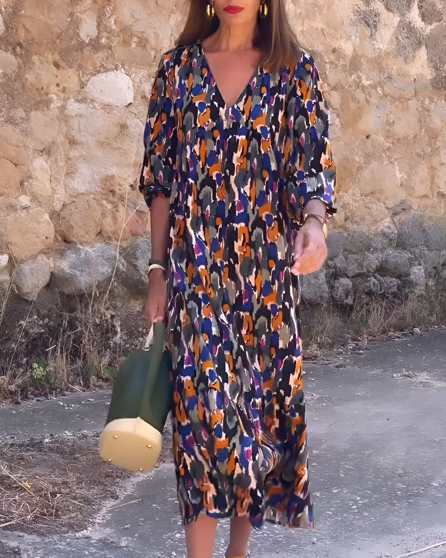 Women's V Neck Maxi Dress – Multicoloured