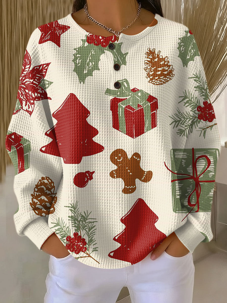 Women's Long Sleeve Sweater – White/red