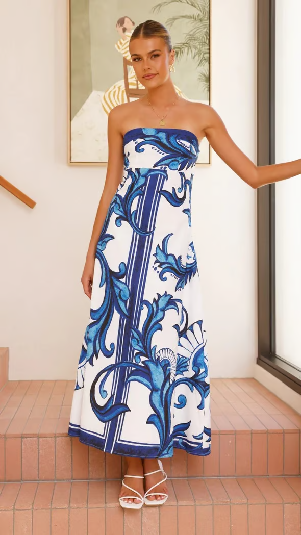 Women's Strapless Maxi Dress – Blue