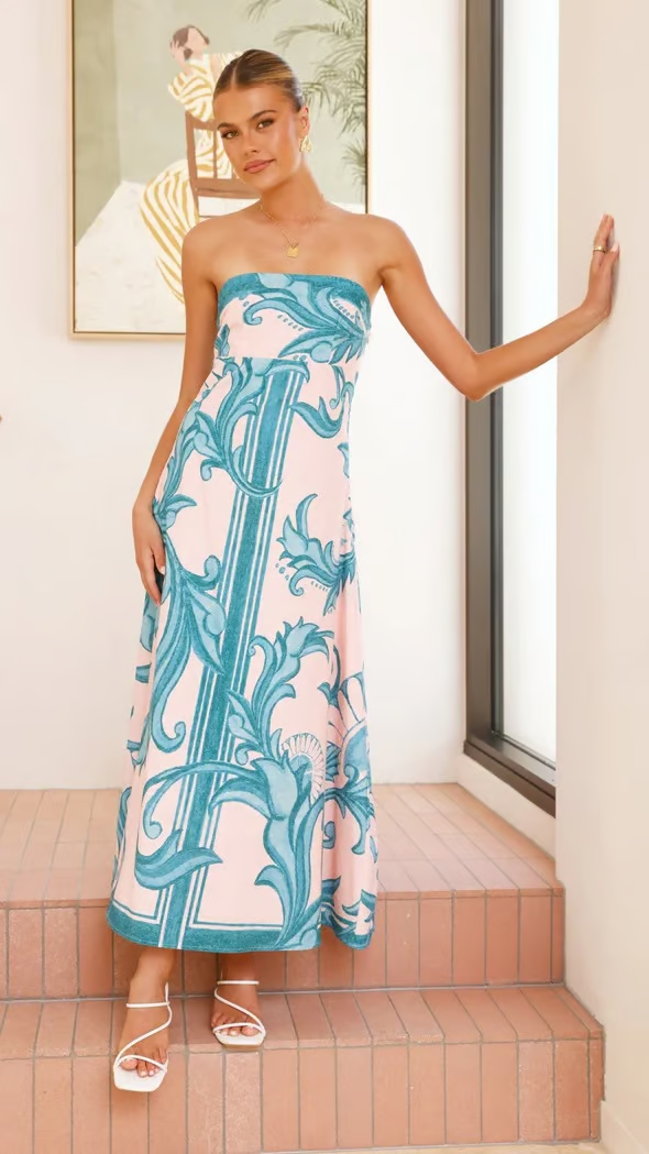 Women's Strapless Maxi Dress – Light Blue