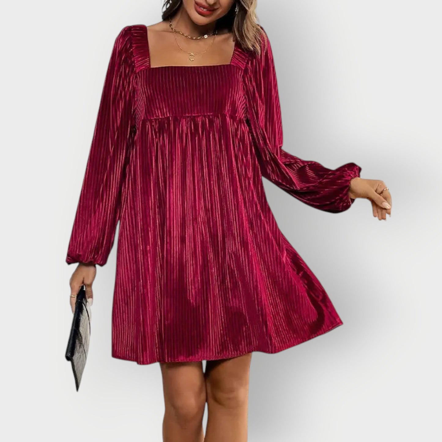 Women's Square Neck Mini Dress – Wine Red