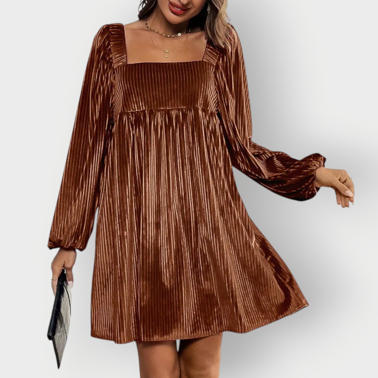 Women's Square Neck Mini Dress – Brown