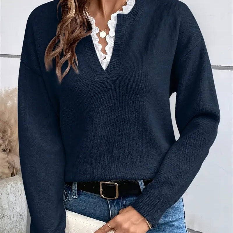 Women's V Neck Long Sleeve Sweater