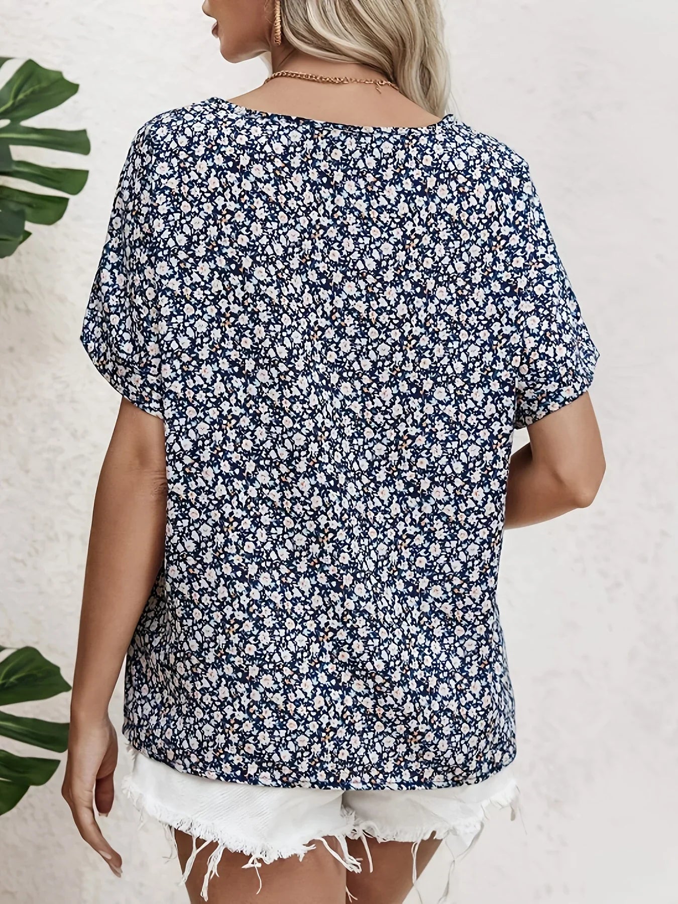 Women's V Neck Short Sleeve Blouse