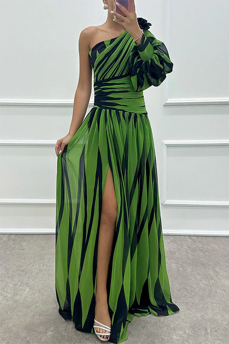 Women's One Shoulder Maxi Dress – Green