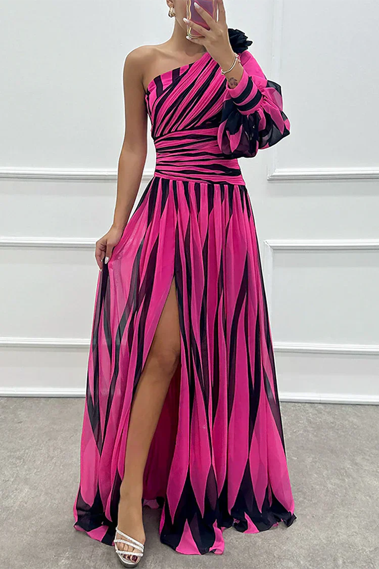 Women's One Shoulder Maxi Dress – Dark Pink