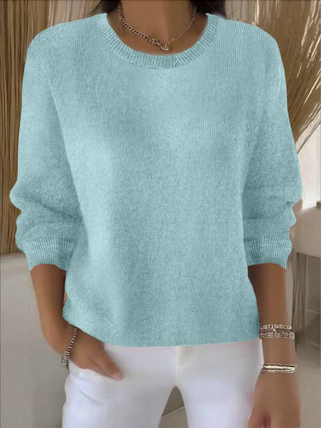 Women's Round Neck Long Sleeve Pullover – Turquoise