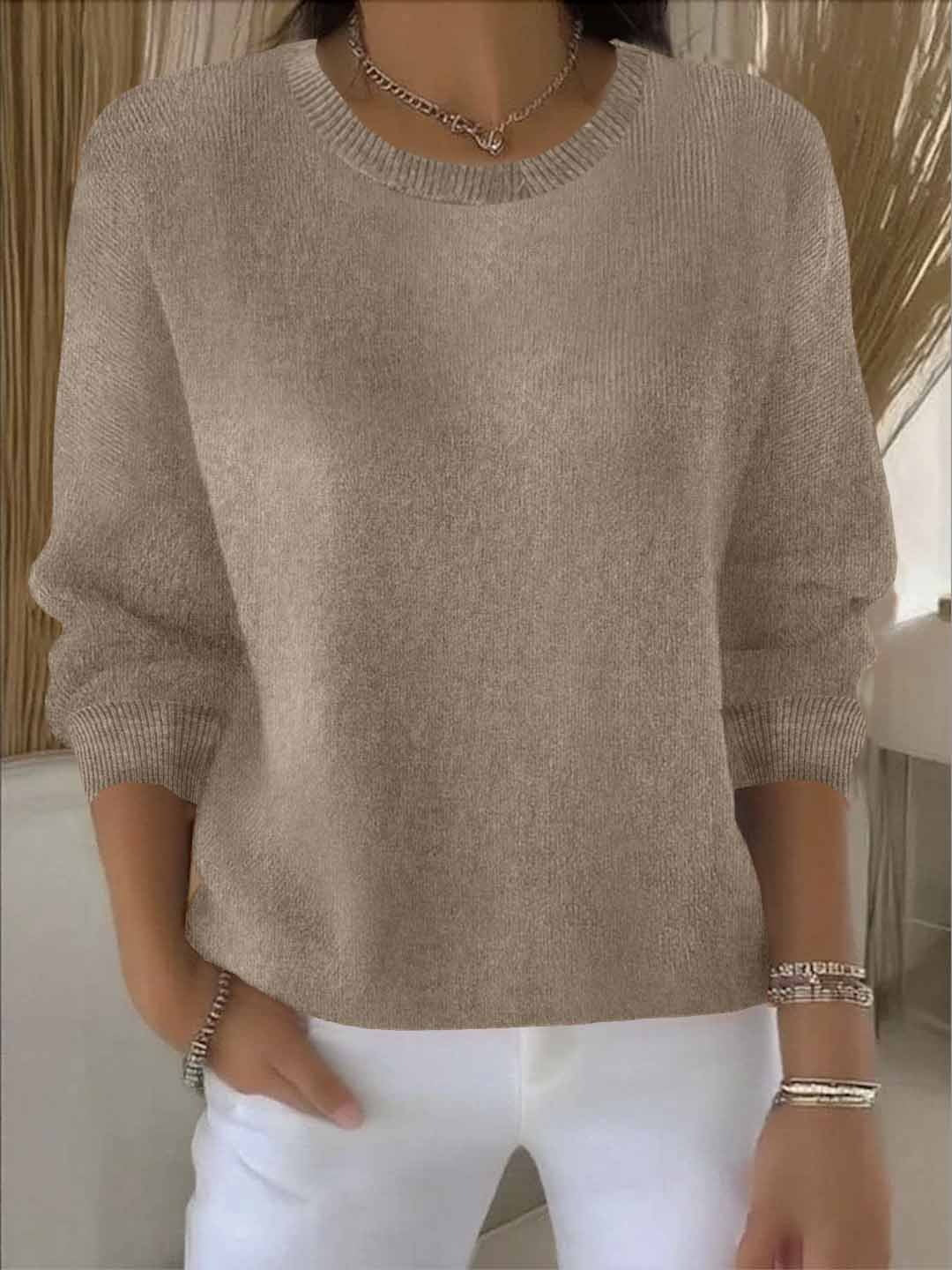 Women's Round Neck Long Sleeve Pullover – Khaki