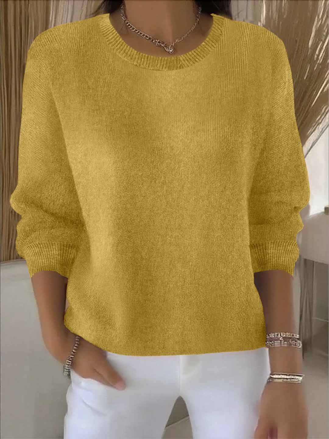 Women's Round Neck Long Sleeve Pullover – Yellow
