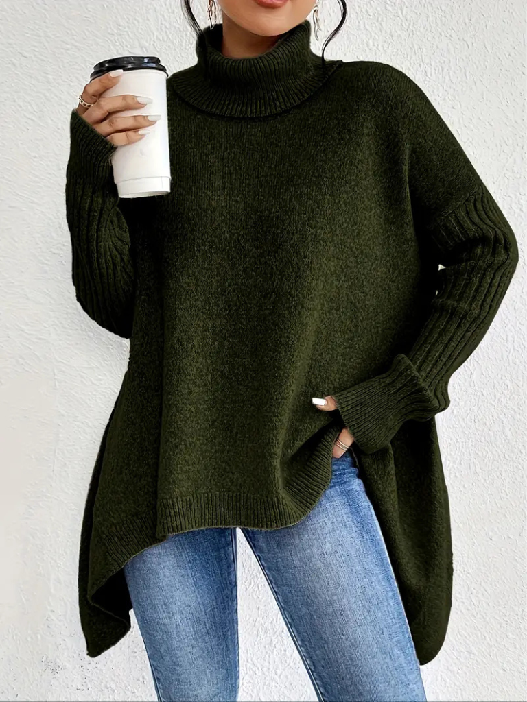 Women's Turtleneck Long Sleeve Sweater – Dark Green