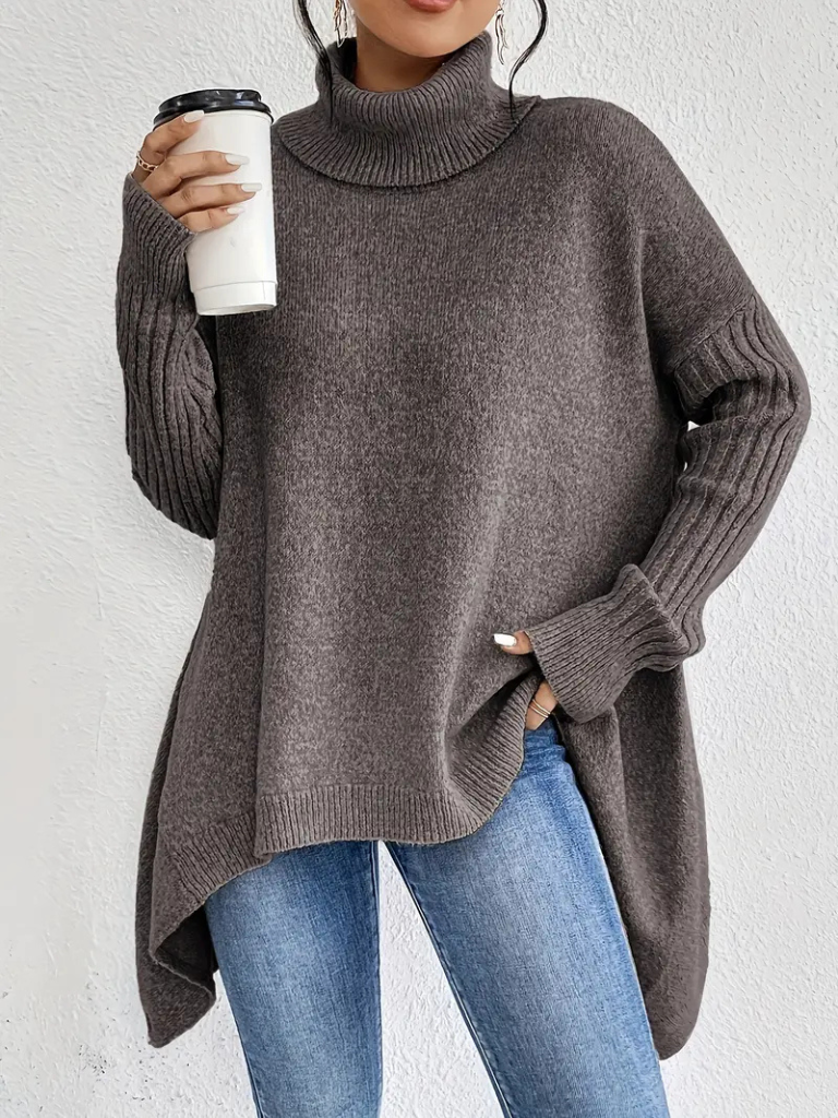 Women's Turtleneck Long Sleeve Sweater – Taupe