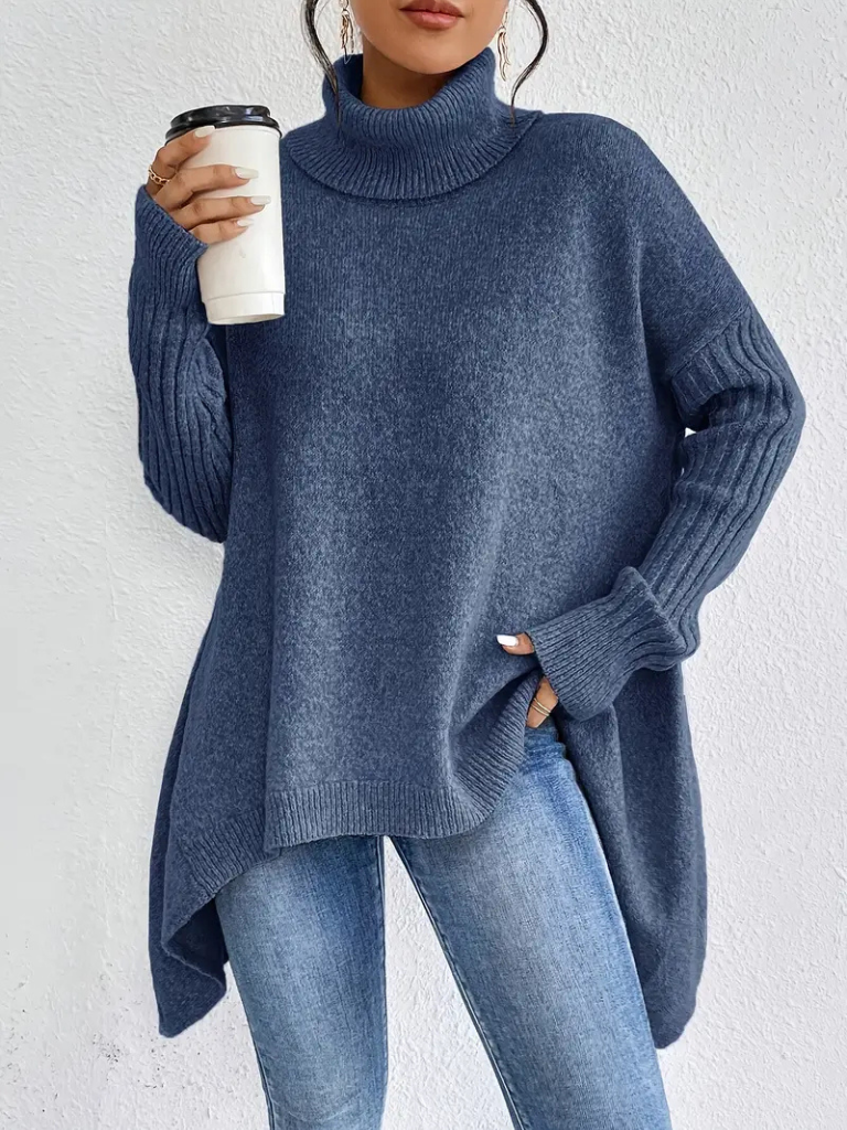 Women's Turtleneck Long Sleeve Sweater – Blue