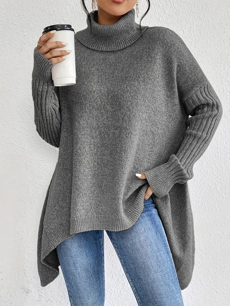 Women's Turtleneck Long Sleeve Sweater – Grey