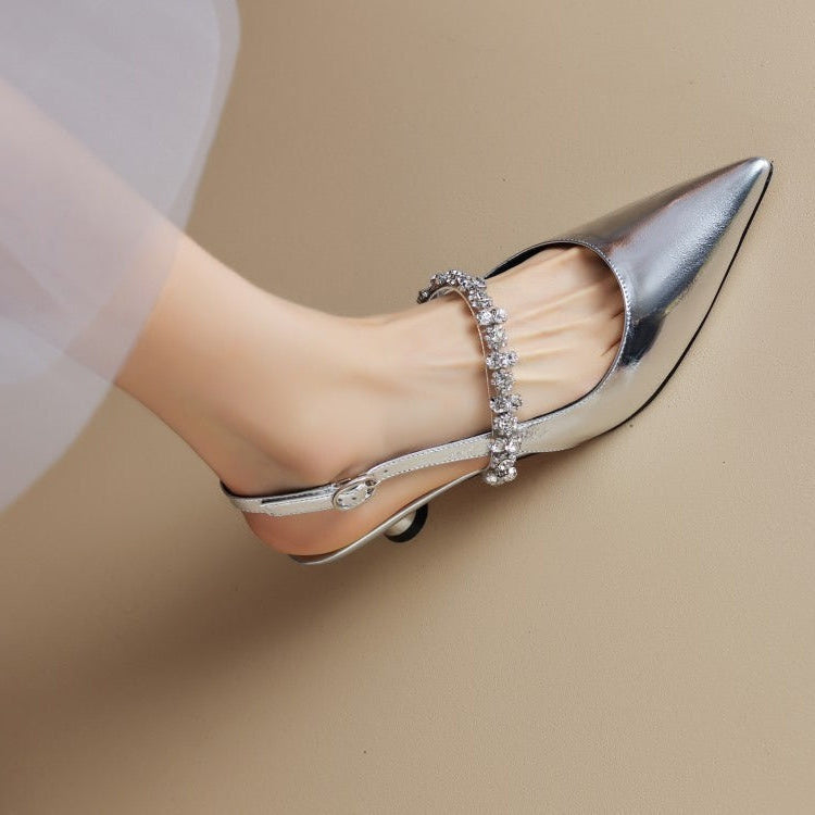 Women's Pointed Toe Slingback Heels – Silver