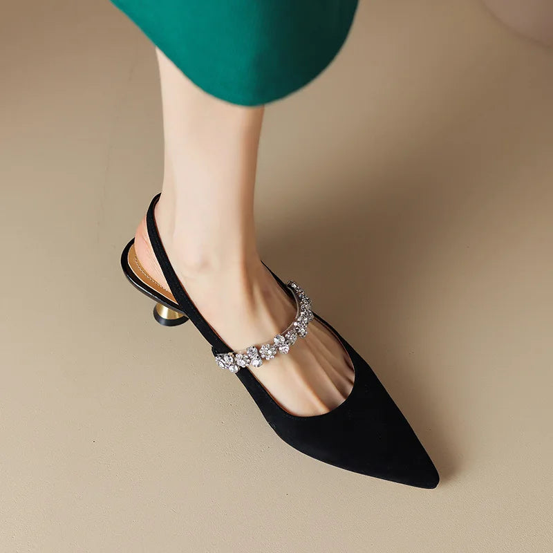 Women's Pointed Toe Slingback Heels – Black