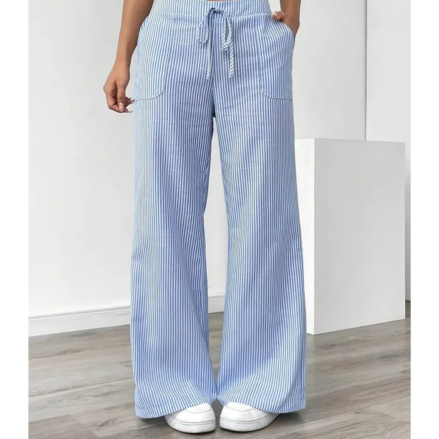 Women's Wide Leg Drawstring Pants – Blue