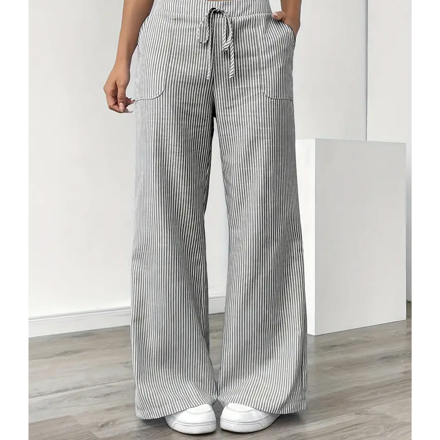 Women's Wide Leg Drawstring Pants – Grey