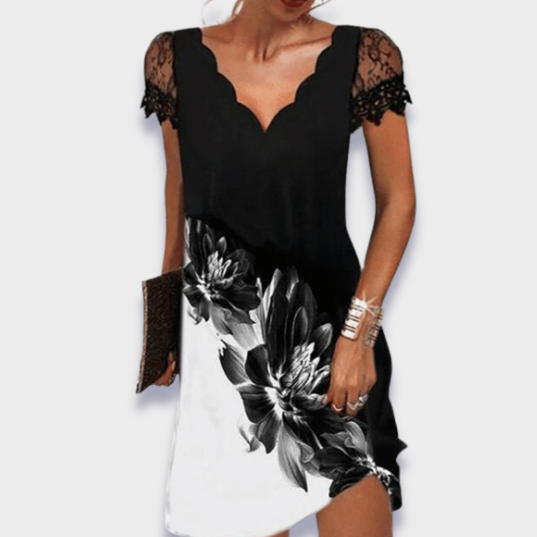 Women's V Neck Mini Dress – Black And White