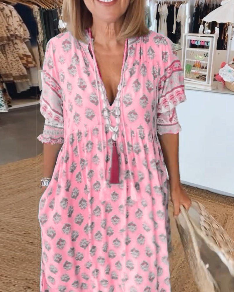 Women's V Neck Midi Dress