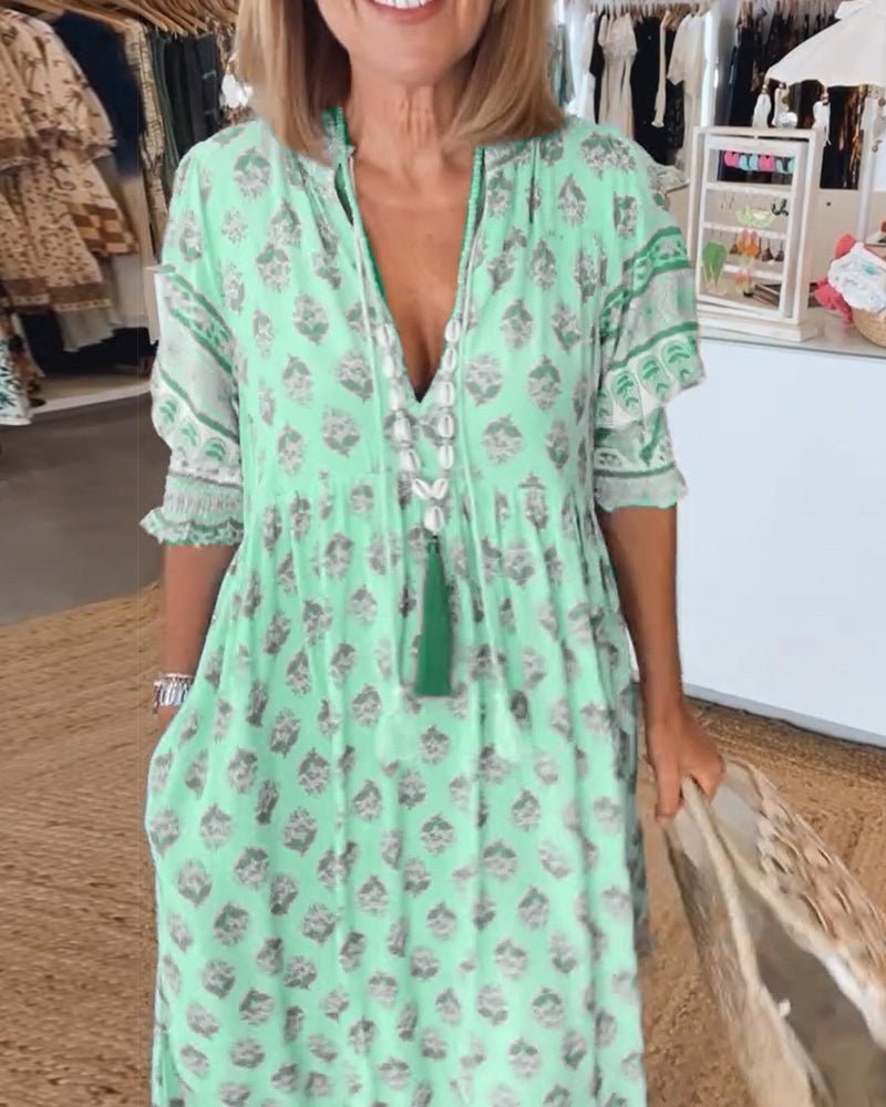 Women's V Neck Midi Dress