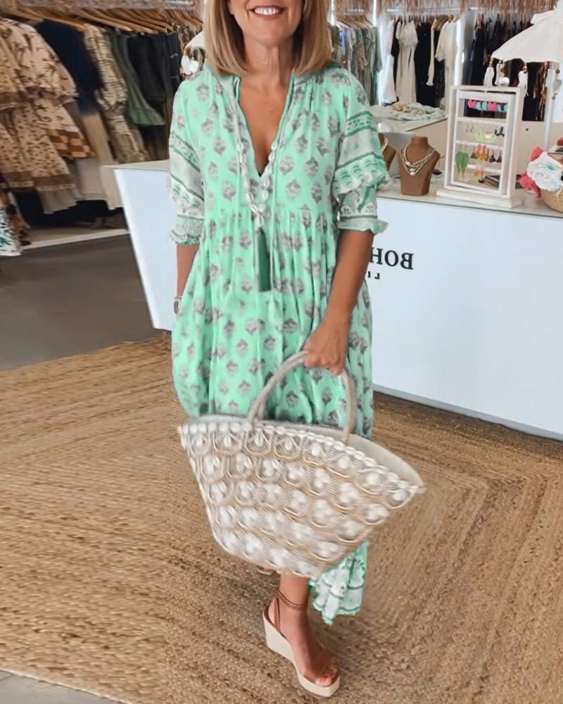 Women's V Neck Midi Dress