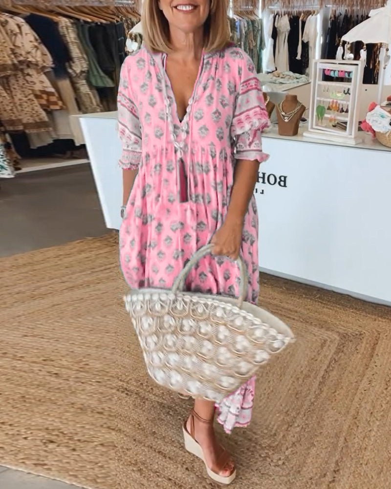 Women's V Neck Midi Dress