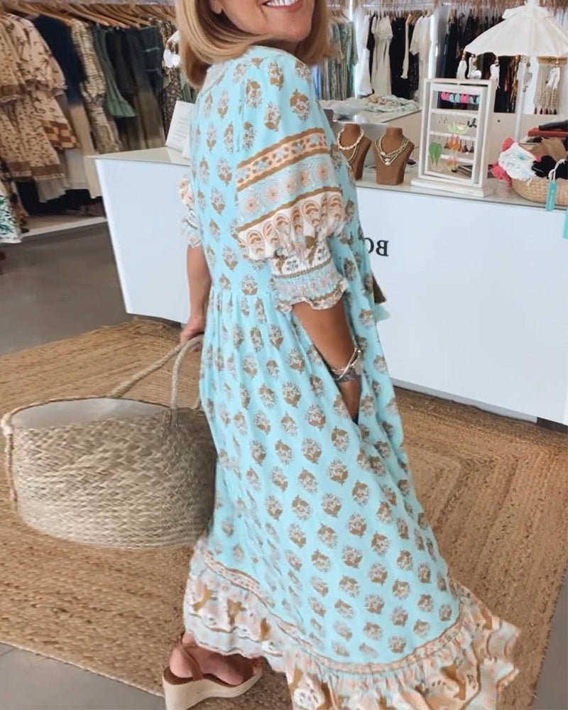 Women's V Neck Midi Dress