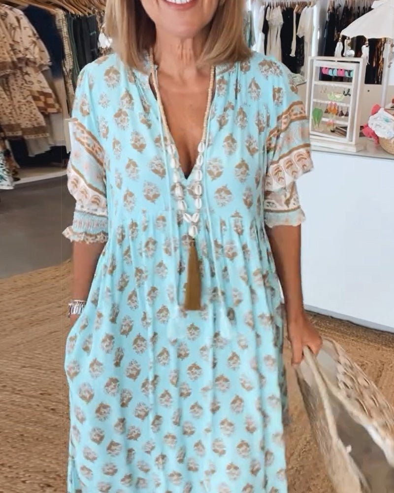 Women's V Neck Midi Dress