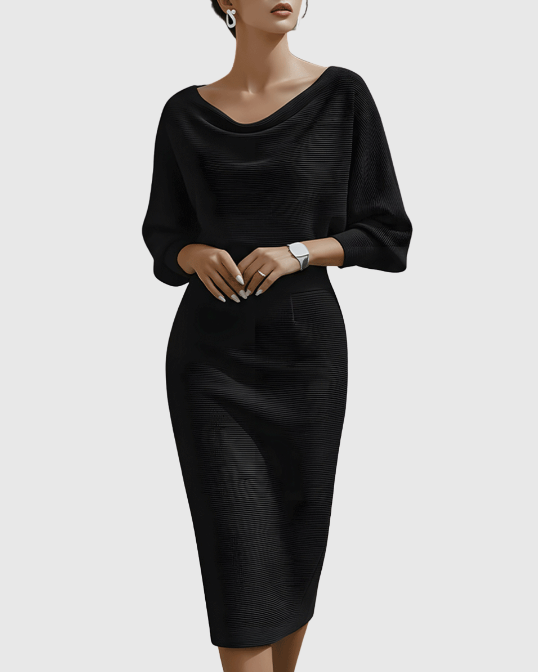 Women's Cowl Neck Midi Dress – Black