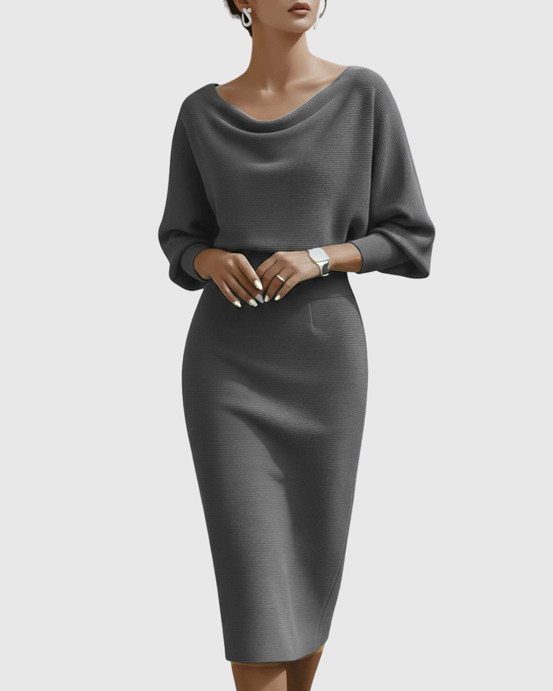 Women's Cowl Neck Midi Dress – Grey